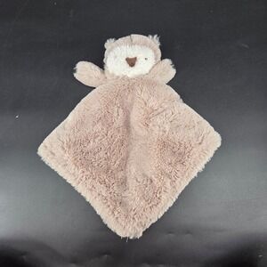 Elegant Baby Owl Lovey Security Blanket  Faux Fur Taupe Brown Cream Snuggler
